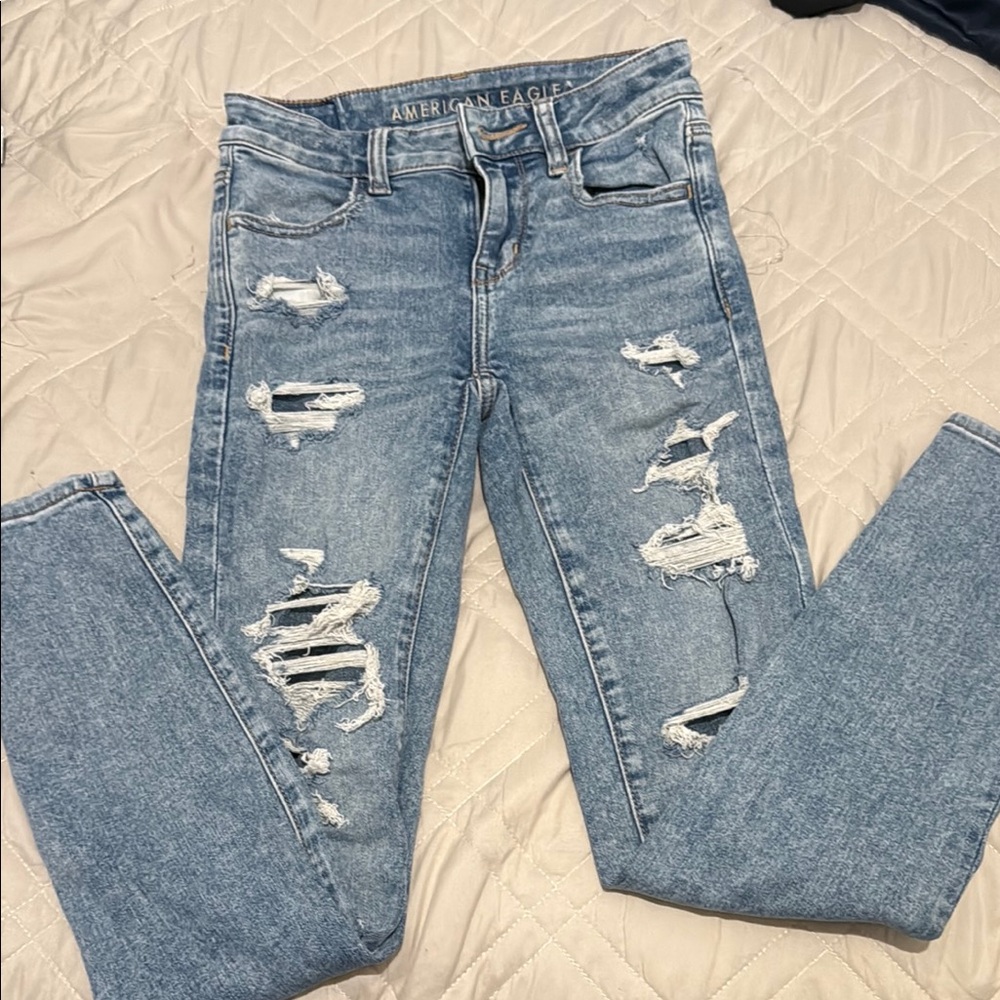 American Eagle Outfitters Blue Skinny Jeans Distressed Style